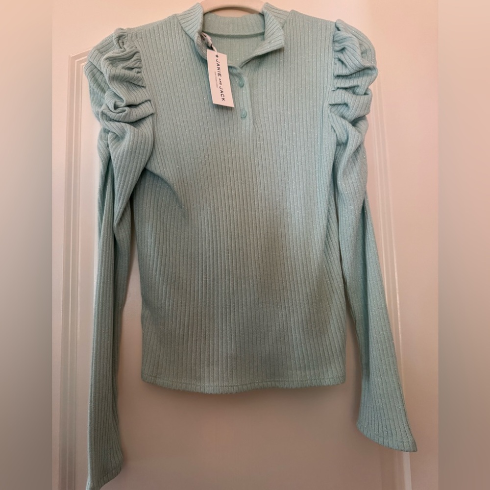 Janie and Jack Ribbed Long Sleeve Top - Light Blue